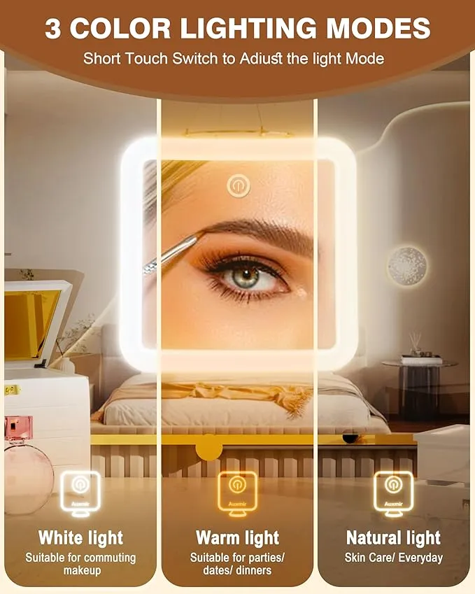 auxmir 10x lighted magnifying mirror – rechargeable & portable
