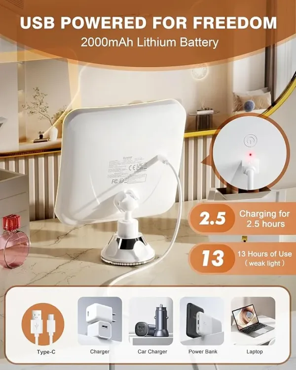 auxmir 10x lighted magnifying mirror – rechargeable & portable