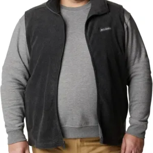 Columbia men’s Steens Mountain fleece vest, warm outdoor sleeveless jacket, perfect for hiking, camping, casual wear, and all-day comfort in cold weather.