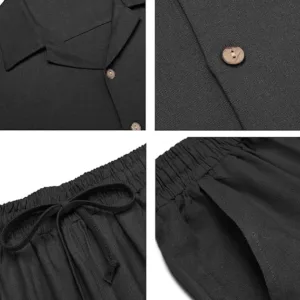 coofandy men’s linen beach outfit | casual button down shirt & loose pants set for summer