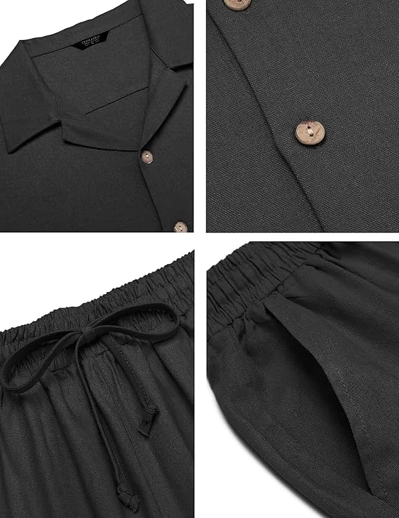 coofandy men’s linen beach outfit | casual button down shirt & loose pants set for summer