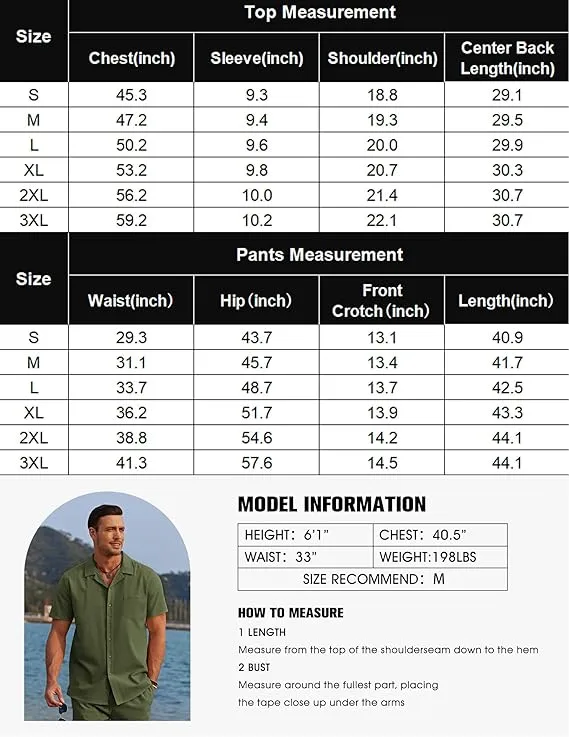 coofandy men’s linen beach outfit | casual button down shirt & loose pants set for summer