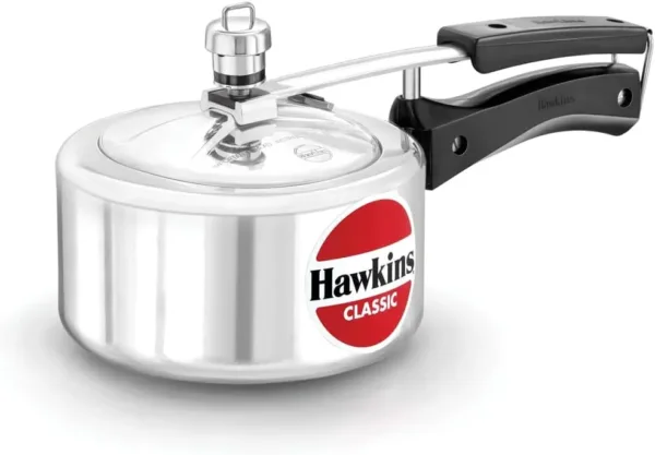 Durable 1.5L aluminium inner lid pressure cooker in silver for fast cooking.