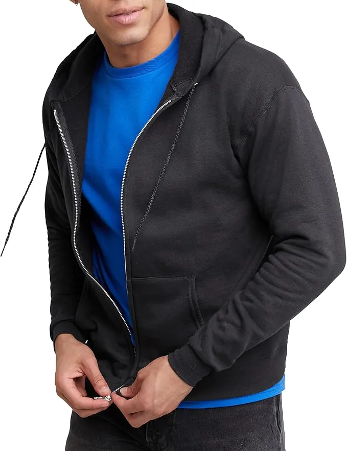 Hanes Men’s EcoSmart Full-Zip Hoodie – lightweight cotton-blend fleece sweatshirt with front zip and pockets, designed for casual wear in the UAE.