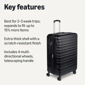 hardside spinner luggage – durable abs suitcase with wheels, black