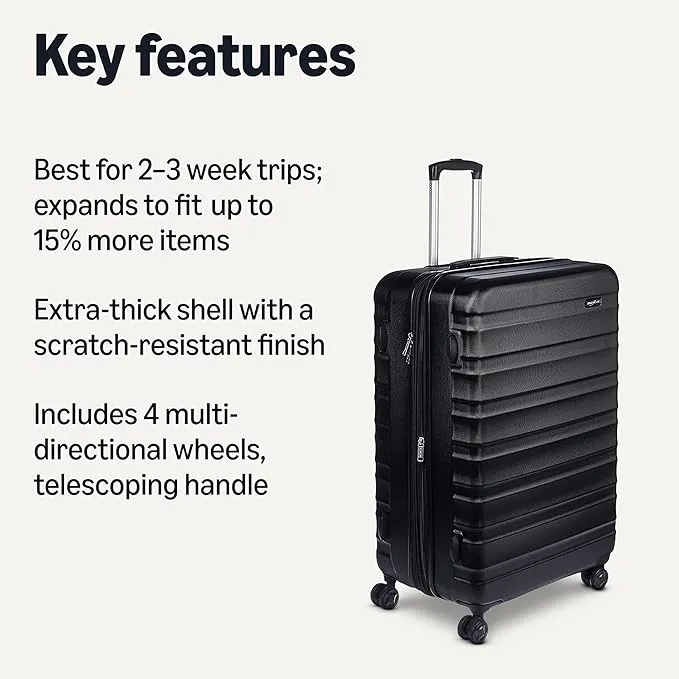 hardside spinner luggage – durable abs suitcase with wheels, black