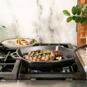 heavy duty pre seasoned cast iron grill pan with easy grip handle, 10.5 inch, black