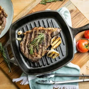 heavy duty pre seasoned cast iron grill pan with easy grip handle, 10.5 inch, black