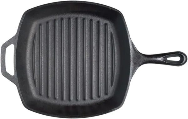 heavy duty pre seasoned cast iron grill pan with easy grip handle, 10.5 inch, black