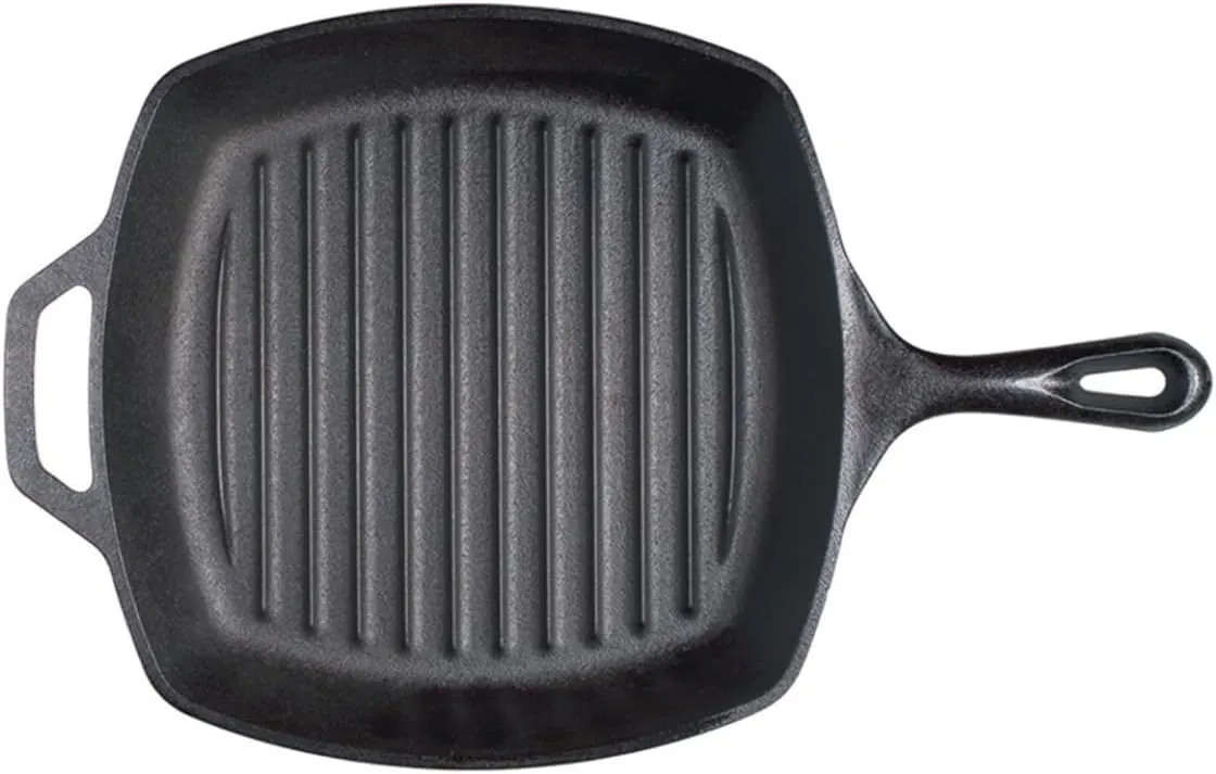 heavy duty pre seasoned cast iron grill pan with easy grip handle, 10.5 inch, black