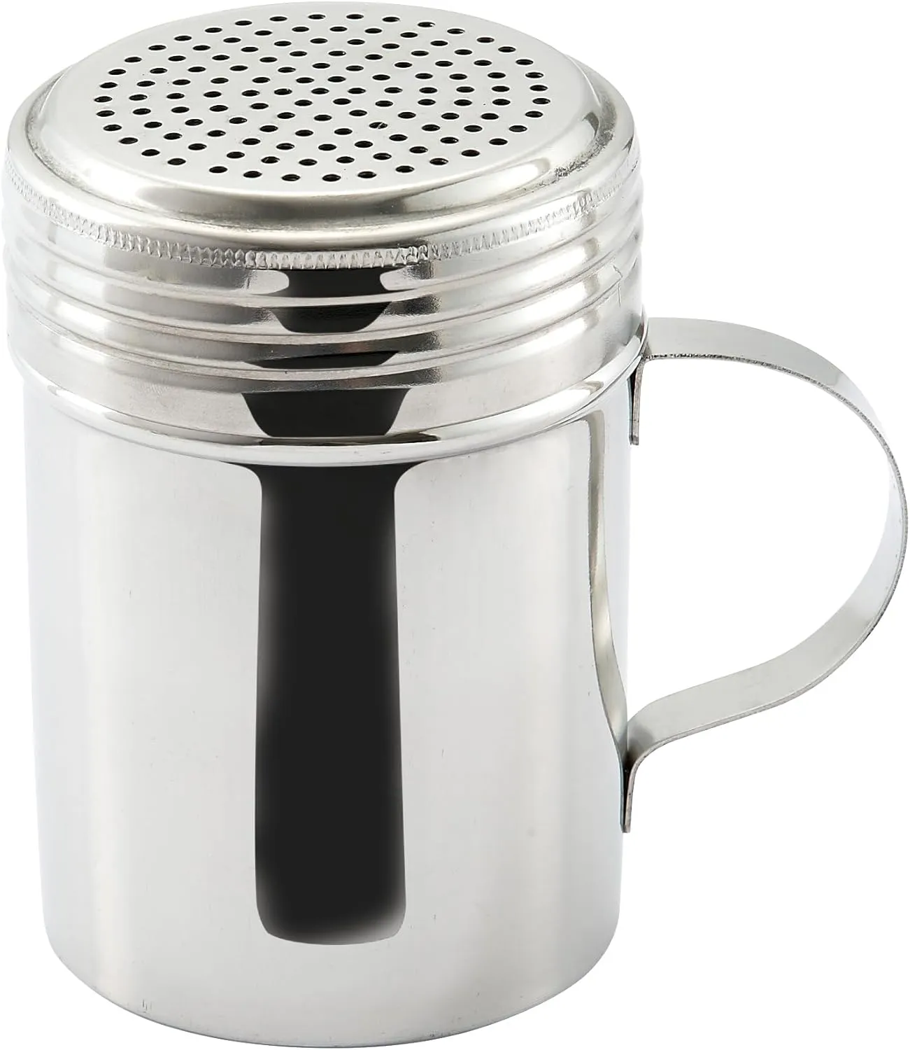 10oz heavy-duty stainless steel spice dredge with handle for kitchen use.