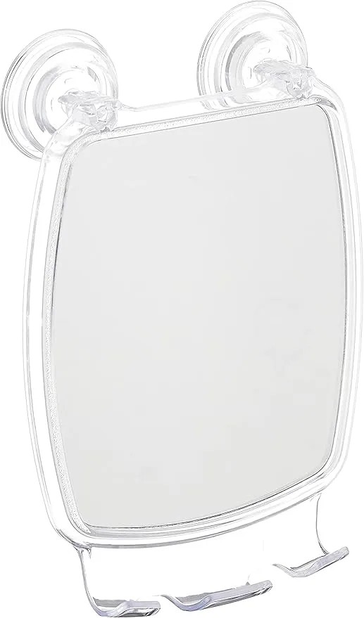 iDesign Power Lock Suction Mirror with Hooks – Clear, Fogless Shower Mirror for Bathroom, Shaving, and Grooming with Secure Suction Cup Lock System.