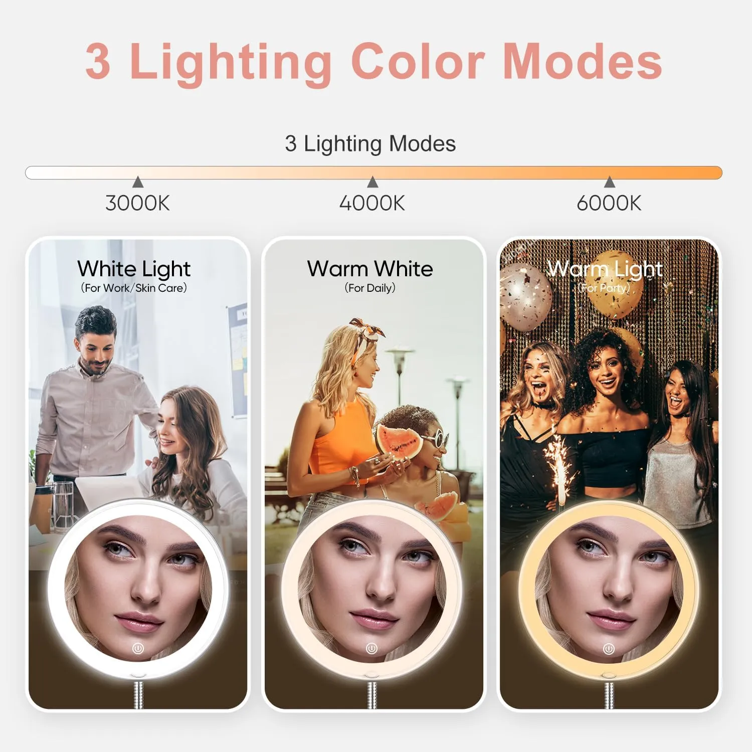kedsum led lighted makeup mirror – 3 color dimmable & swivel