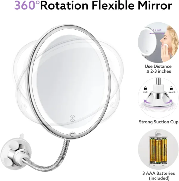 kedsum led lighted makeup mirror – 3 color dimmable & swivel