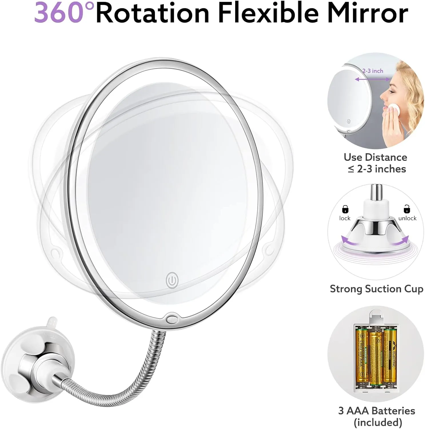 kedsum led lighted makeup mirror – 3 color dimmable & swivel