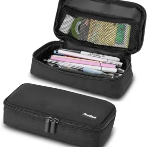 Large Capacity Pencil Bag for Students – Black school stationery organizer with multiple compartments, durable zipper, and portable design for daily use.
