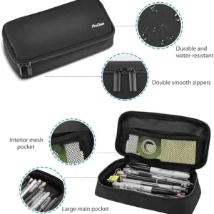 large capacity pencil bag for students – black school stationery