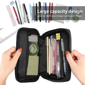 large capacity pencil bag for students – black school stationery