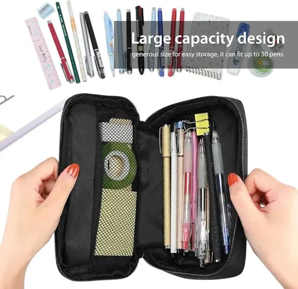 large capacity pencil bag for students – black school stationery