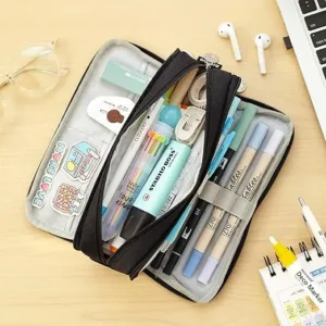 large capacity pencil case – 3 compartment pencil bag for students