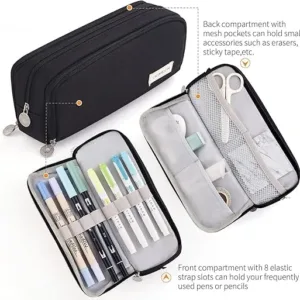 large capacity pencil case – 3 compartment pencil bag for students