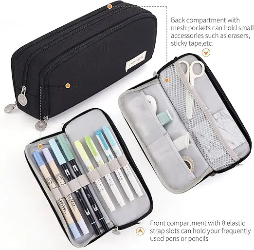 large capacity pencil case – 3 compartment pencil bag for students