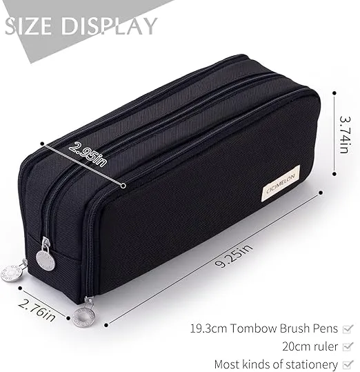 large capacity pencil case – 3 compartment pencil bag for students