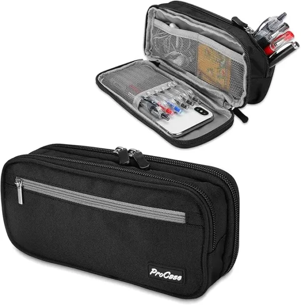2-Layer Large Capacity Pencil Case – Durable organizer for students, office, school supplies, stationery storage with zipper compartments and portable design.