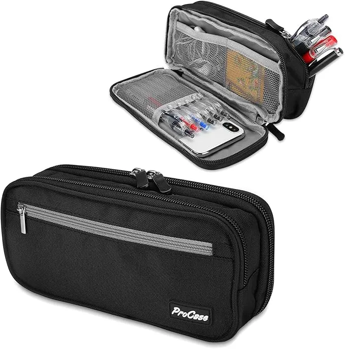 2-Layer Large Capacity Pencil Case – Durable organizer for students, office, school supplies, stationery storage with zipper compartments and portable design.