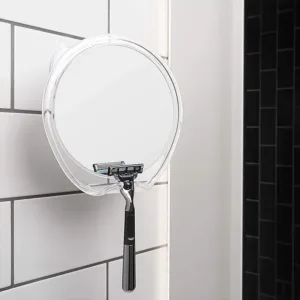 luxo fogless shower shaving mirror with razor holder & suction
