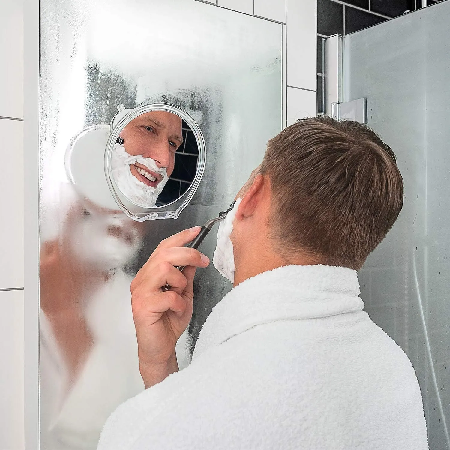 luxo fogless shower shaving mirror with razor holder & suction