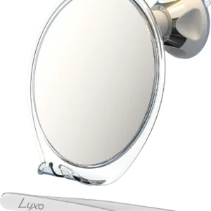 luxo fogless shower shaving mirror with razor holder & suction