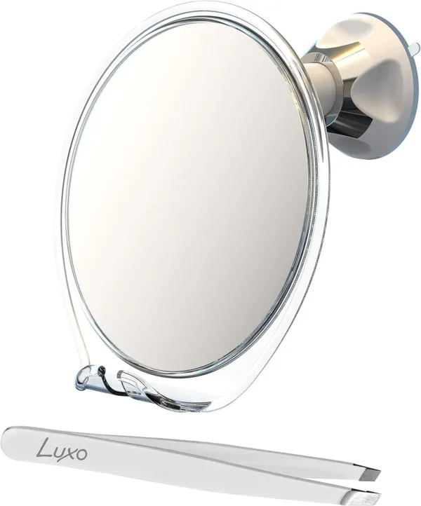 luxo fogless shower shaving mirror with razor holder & suction