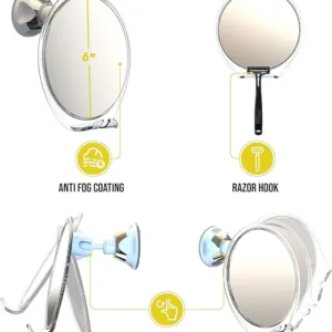 luxo fogless shower shaving mirror with razor holder & suction
