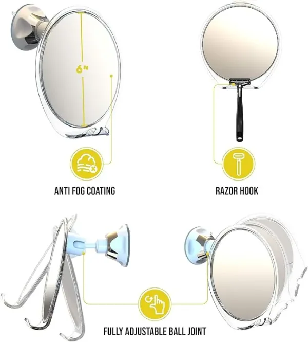 luxo fogless shower shaving mirror with razor holder & suction