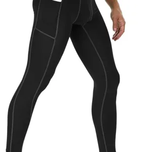 men's compression leggings 2 pack with pockets | athletic running workout tights