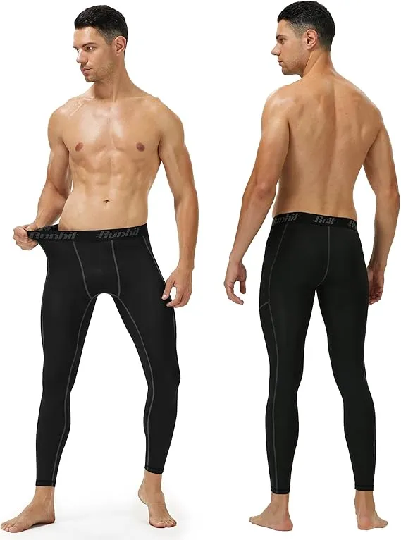 men's compression leggings 2 pack with pockets | athletic running workout tights