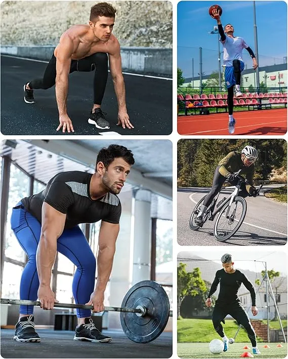 men's compression leggings 2 pack with pockets | athletic running workout tights