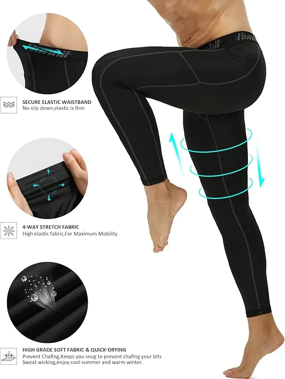 men's compression leggings 2 pack with pockets | athletic running workout tights