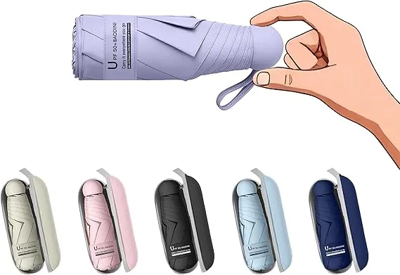 Mini Travel Umbrella with Case – Compact, lightweight, and portable design featuring UV protection, windproof frame, and foldable style for easy travel use.