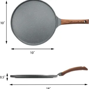 nonstick granite coated crepe and dosa pan, 26cm flat skillet griddle with spreader, induction compatible, grey