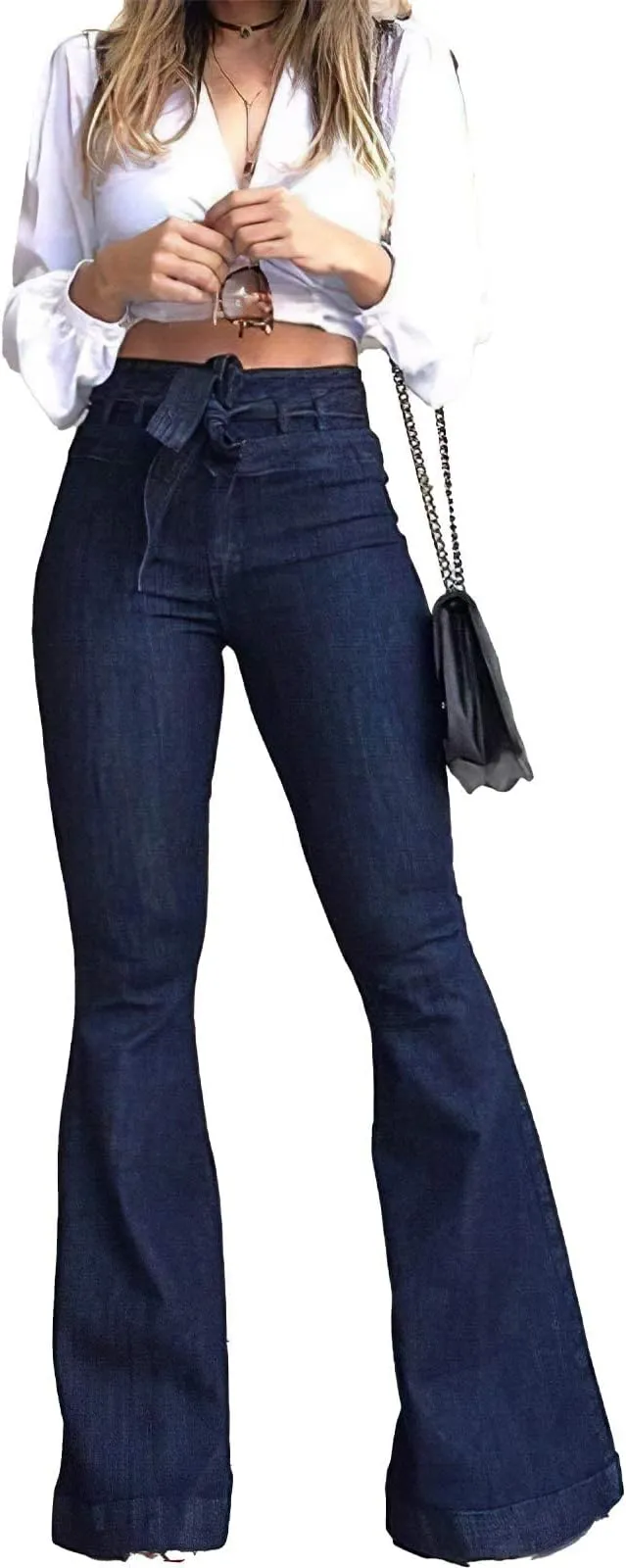 Pantete Women’s High Waisted Bell Bottom Jeans – High Rise Flare Denim Pants with Wide Leg & Stylish Belt for Trendy Casual & Everyday Wear.