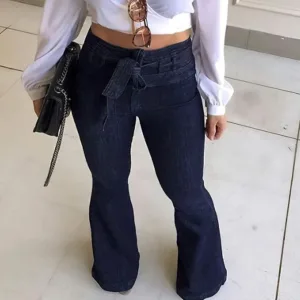 pantete women’s high waisted bell bottom jeans | high rise flare denim pants with wide leg & belt