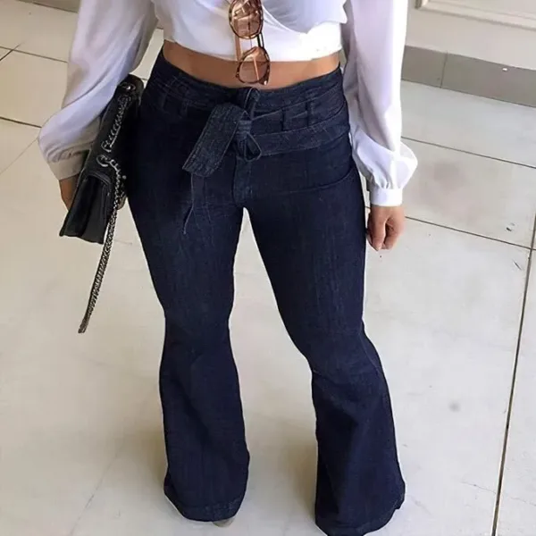 pantete women’s high waisted bell bottom jeans | high rise flare denim pants with wide leg & belt