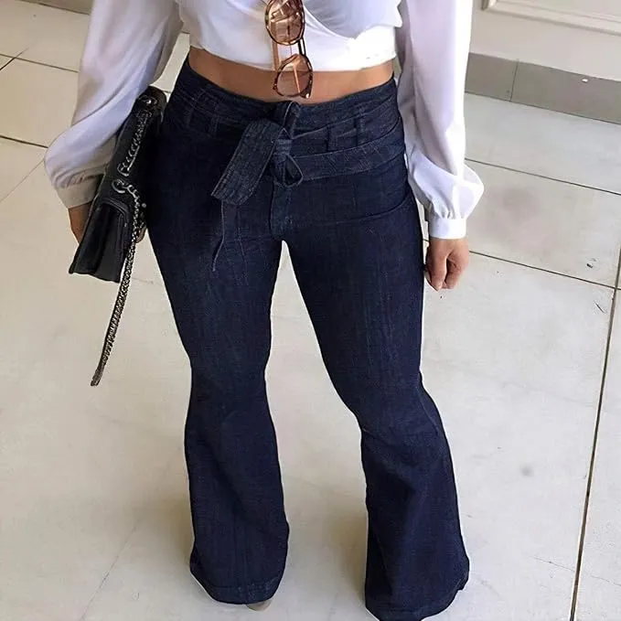 pantete women’s high waisted bell bottom jeans | high rise flare denim pants with wide leg & belt
