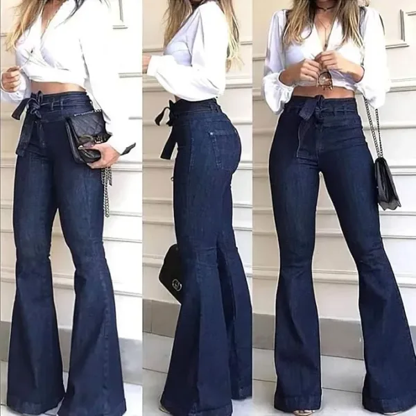 pantete women’s high waisted bell bottom jeans | high rise flare denim pants with wide leg & belt