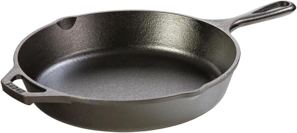 Pre-seasoned round cast iron skillet frying pan, 10.25 inch, black.