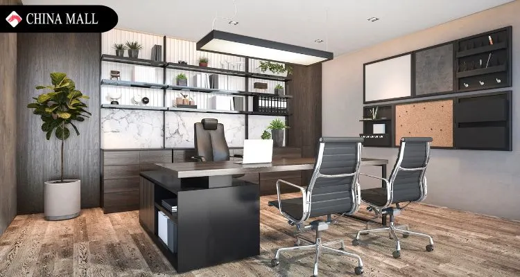 Modern office furniture showroom Dubai featuring ergonomic chairs executive desks storage solutions ChinaMartDubai collection