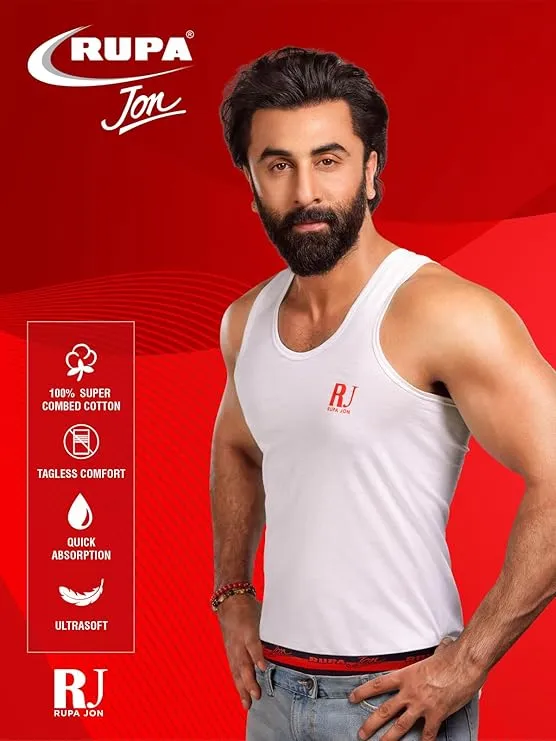 rupa jon men’s cotton vest | sleeveless round neck innerwear – regular fit colourful top
