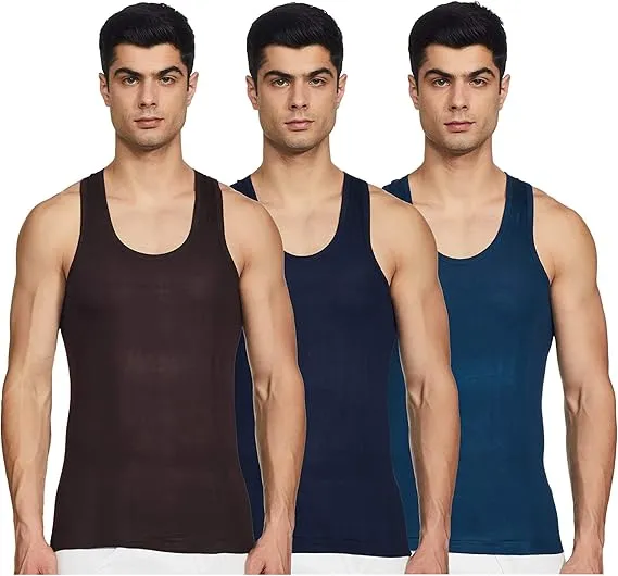 Rupa Jon men’s cotton vest, sleeveless round neck innerwear, regular fit colourful top, breathable and comfortable for daily wear, gym, and casual use.